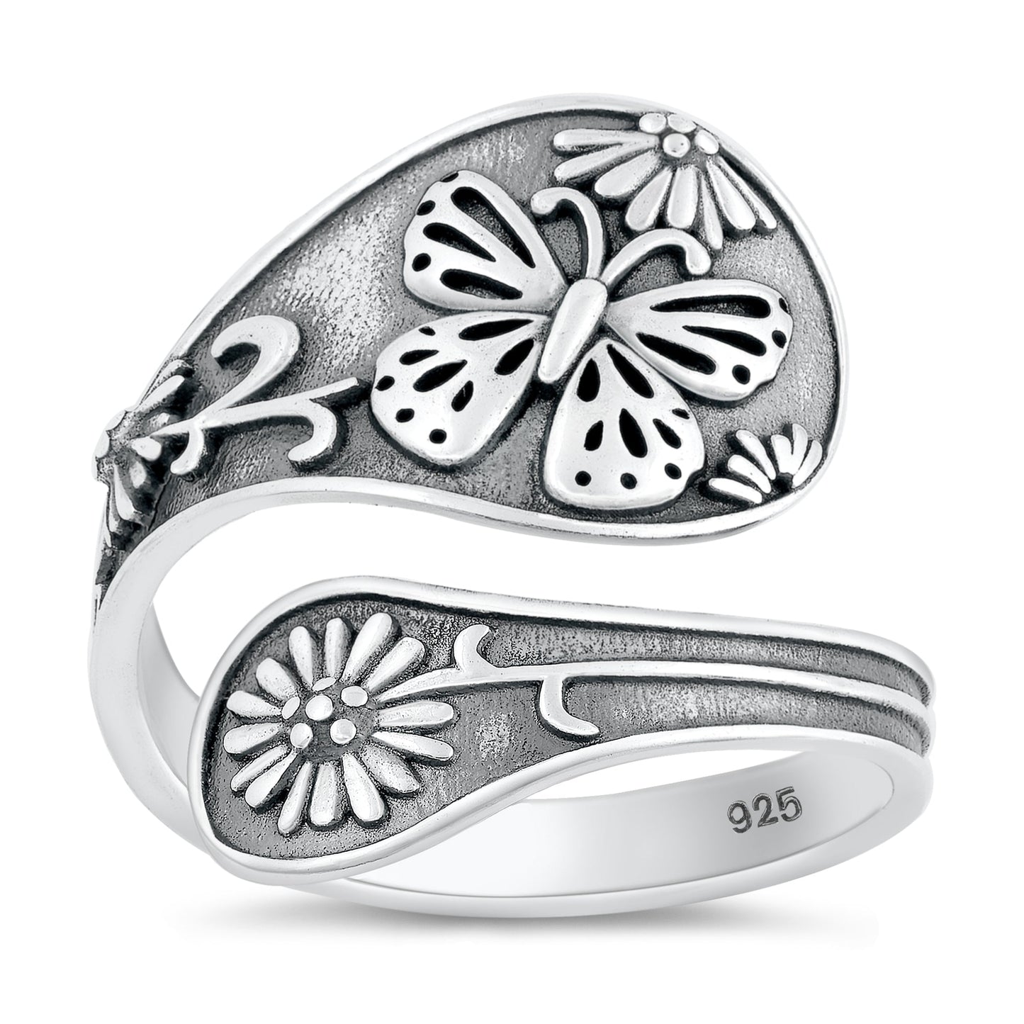 Sterling Silver Butterfly Flower Spoon Ring