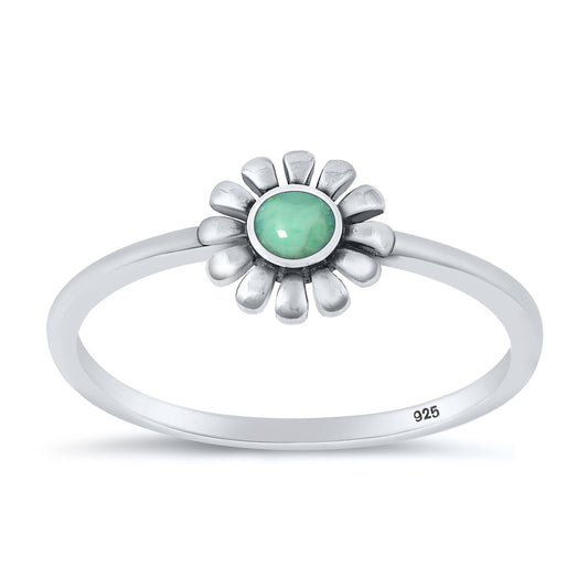 Sterling Silver Genuine Turquoise Daisy Ring