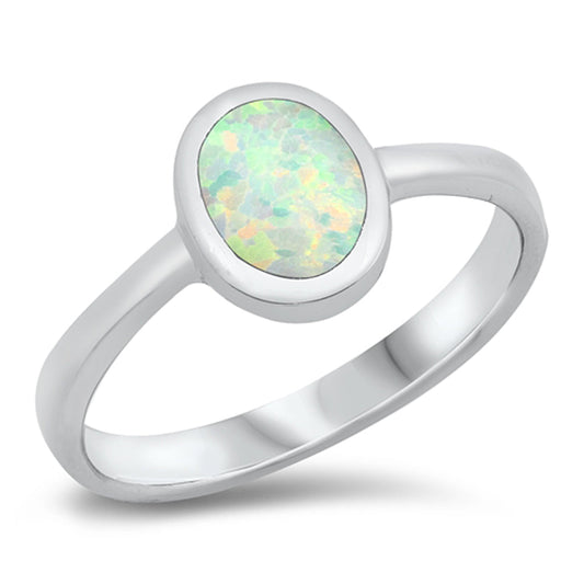 White Lab Opal Simple Oval Promise Ring New .925 Sterling Silver Band Sizes 5-10