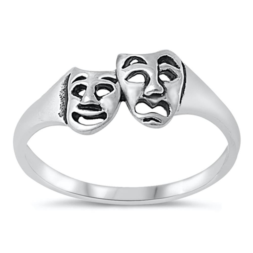 Tragedy Mask Drama Comedy Theatre Ring New .925 Sterling Silver Band Sizes 4-10