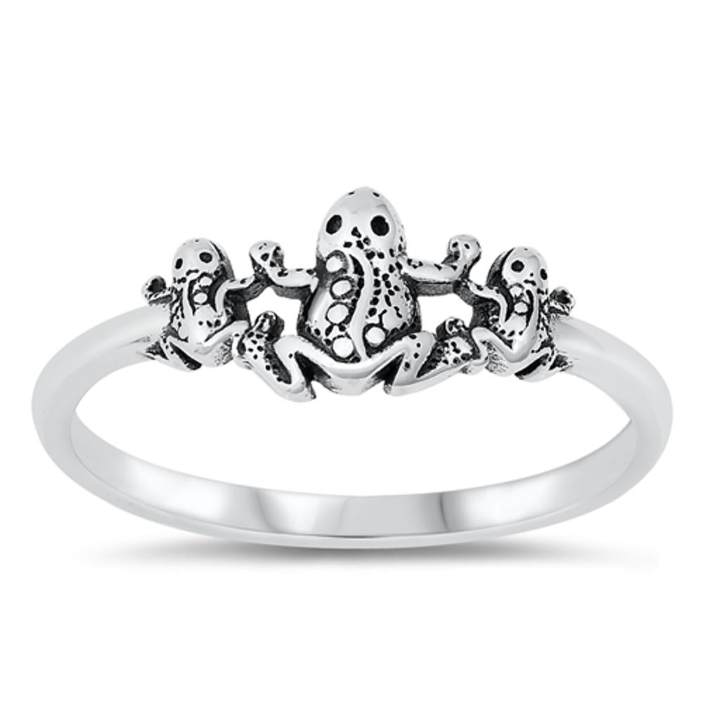 Three Frogs Polished Frog Family Ring New .925 Sterling Silver Band Sizes 4-10