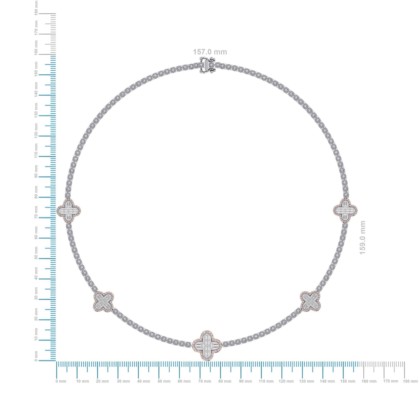 10K Rose White Two Tone Round Baguette Diamond Designer 18 Inch Necklace 2-1/5 Cttw