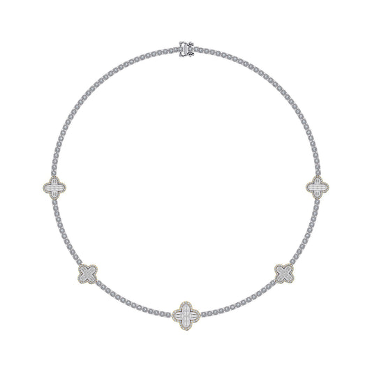 10K Yellow White Two Tone Round Baguette Diamond Designer 18 Inch Necklace 2-1/5 Cttw