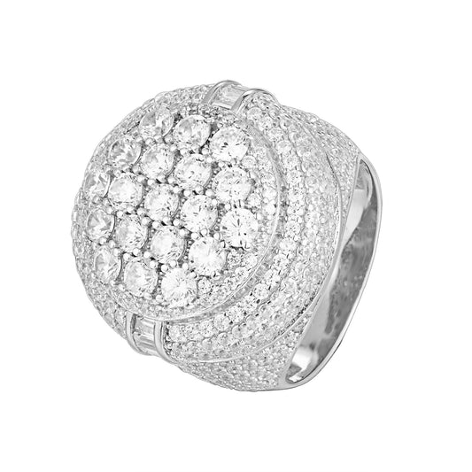 Sterling Silver Round Shape CZ Designer Sz 7 Mens Ring RP