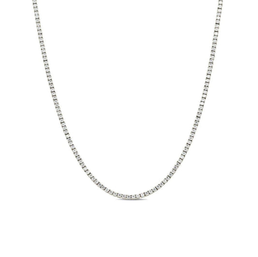 Sterling Silver 3mm CZ Tennis One Row Chain 4 Prong 18 Inch Necklace RP