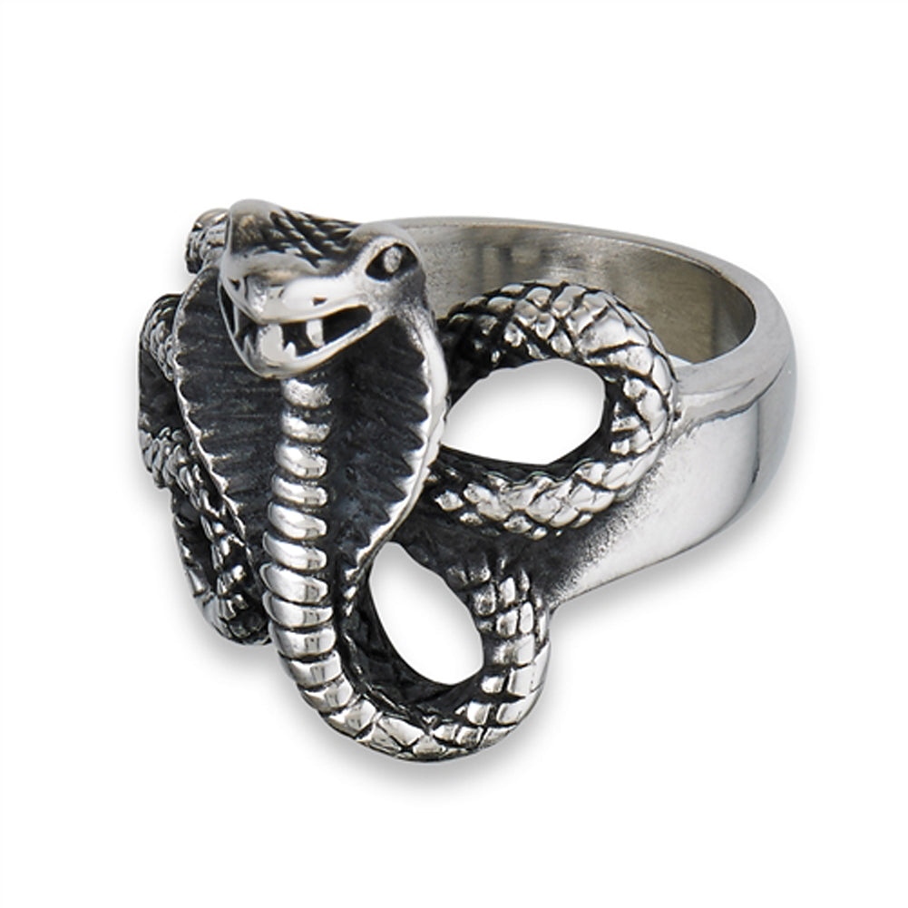 Stainless Steel Coiled Cobra Ready To Strike Ring