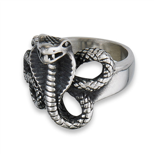 Stainless Steel Coiled Cobra Ready To Strike Ring