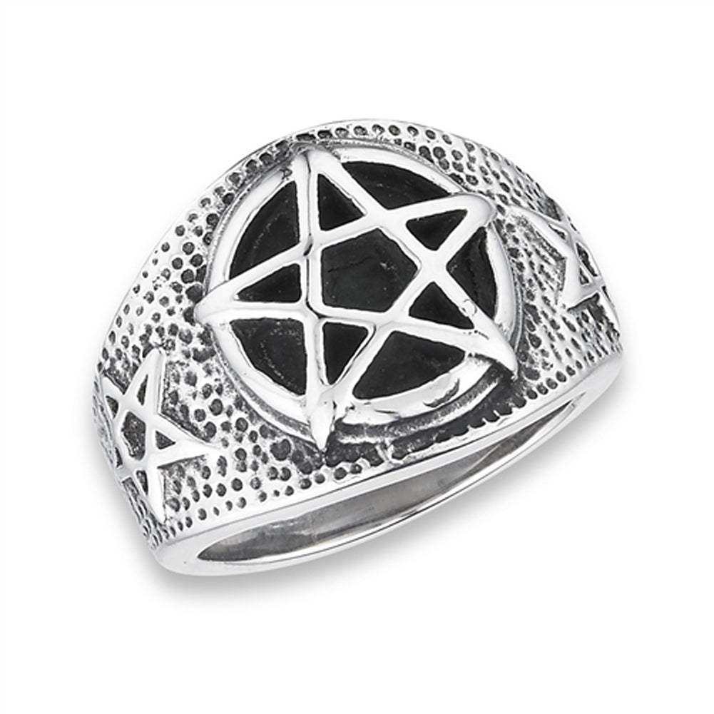 Stainless Steel Wide Pentagram Star Filigree Ring