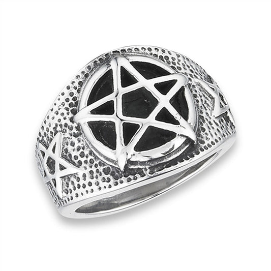 Stainless Steel Wide Pentagram Star Filigree Ring