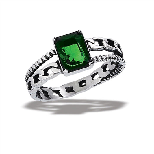 Stainless Steel Emerald CZ Ring