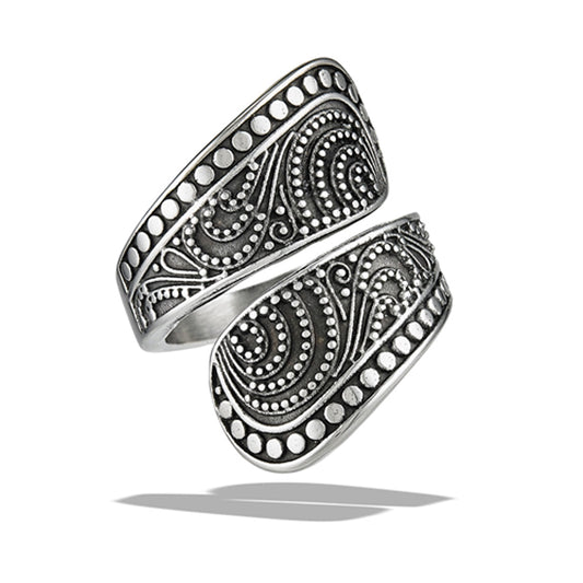 Stainless Steel Bali Style Swirled Granulation Spoon Ring