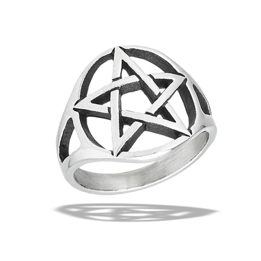 Stainless Steel Classic Pentagram Ring With Split Shank