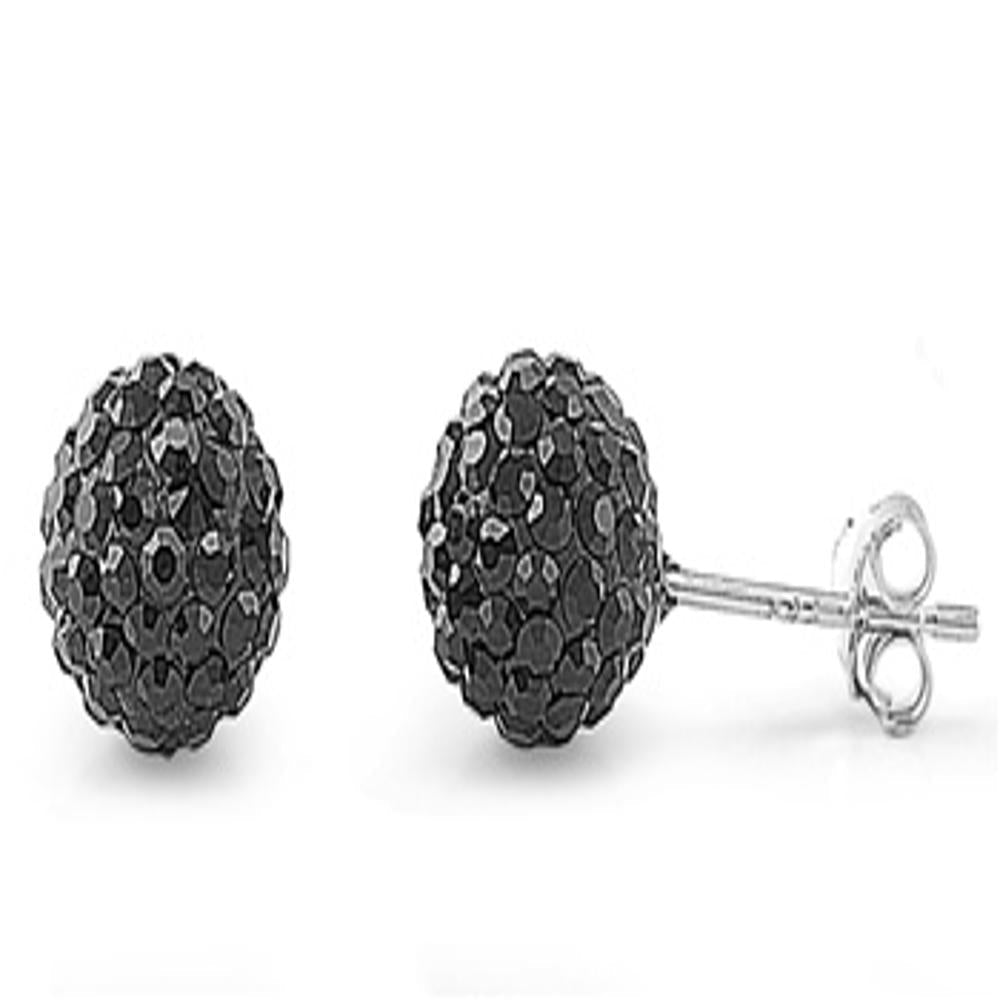 Sterling Silver Fashion Black Rhinestone Studded Ball Earrings 925 New