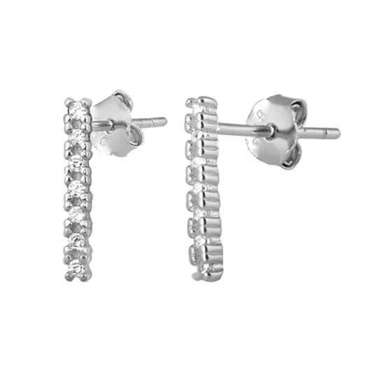 Sterling Silver Studded Bar Journey Elegant Statement Earrings Clear CZ 925 New