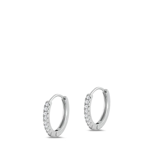 Sterling Silver Classic Clear CZ Simple Studded Hoop High Polished Earrings 925