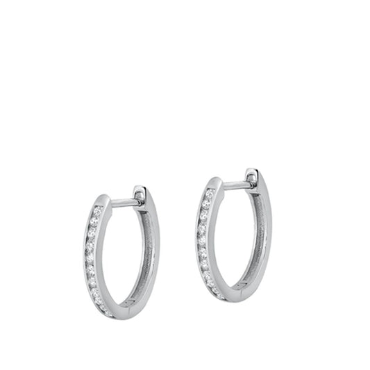 Sterling Silver Classic Clear CZ Studded High Polished Hoop Earrings 925 New