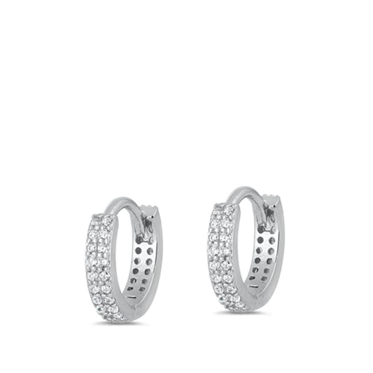 Sterling Silver Fashion Clear CZ Studded High Polished Hoop Earrings 925 New