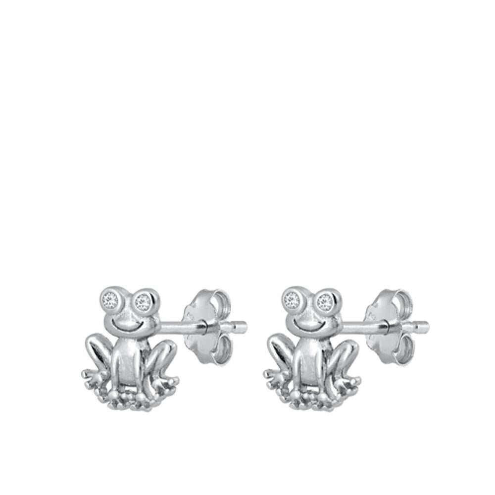 Sterling Silver Cute Happy Smiling High Polished Frog Earrings 925 New