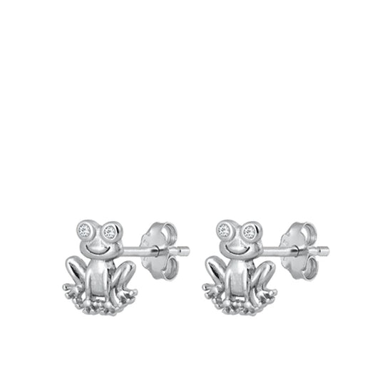 Sterling Silver Cute Happy Smiling High Polished Frog Earrings 925 New