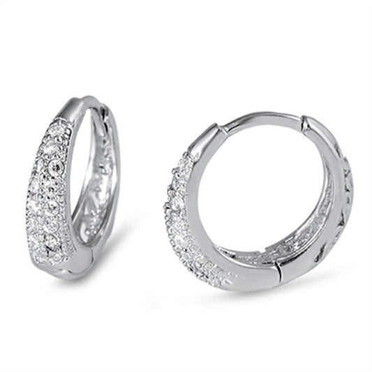 Sparkly Tapered Hoop Elegant Clear Simulated CZ .925 Sterling Silver Formal Huggie Hoop Earrings