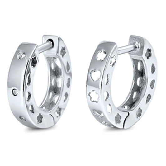 Studded Cute Cutout Hoop Simple Shape Clear Simulated CZ .925 Sterling Silver Huggie Hoop Earrings