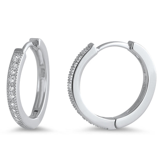 Studded Hoops Classic Clear Simulated CZ .925 Sterling Silver Simple Formal Huggie Hoop Earrings