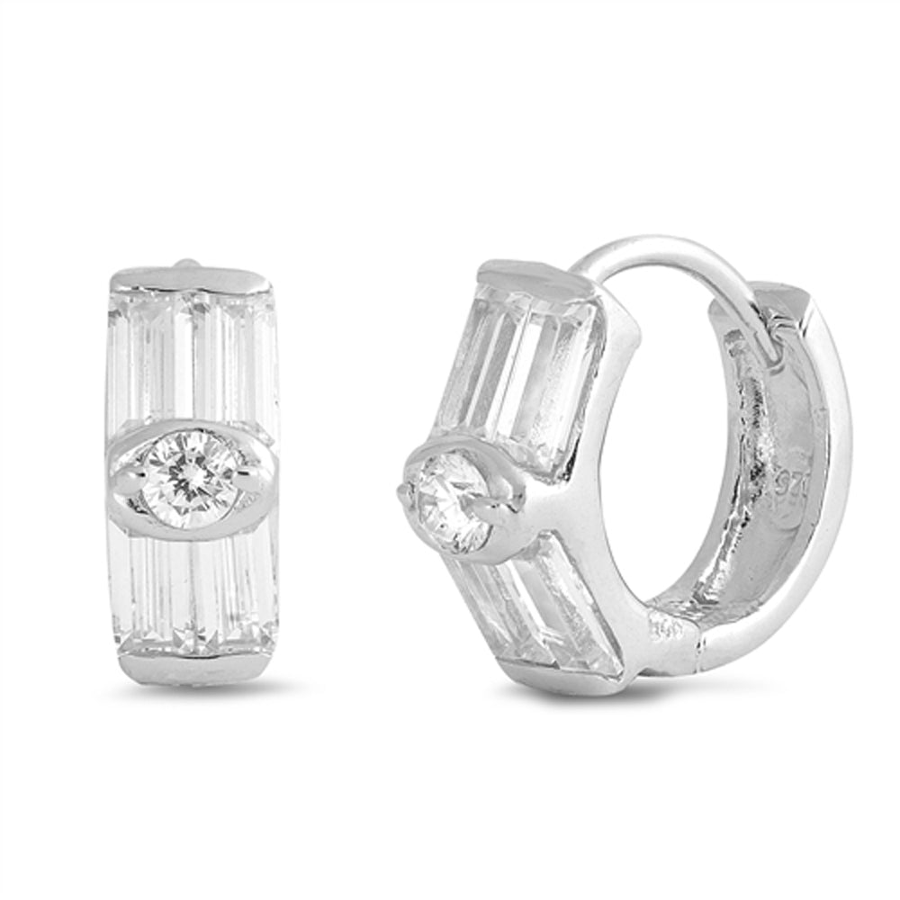 Sterling Silver Elegant Style Hoop Cuff Ear Huggie Vintage Earrings Clear CZ 925