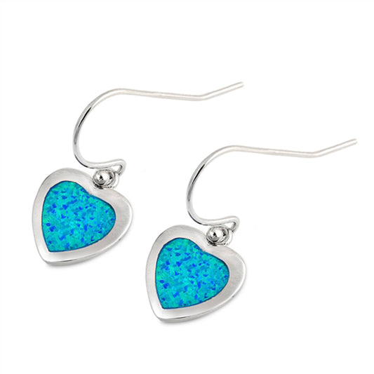 Sterling Silver Mosaic Heart Simple Promise Cute Earrings Blue Synthetic Opal