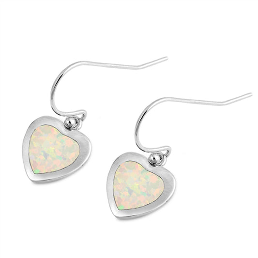 Sterling Silver Mosaic Heart Love High Polish Earrings White Synthetic Opal 925