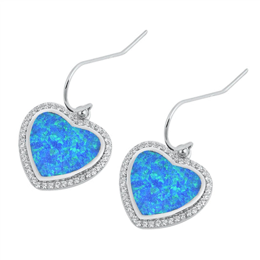 Sterling Silver Classic Studded Heart Halo Eternity Earrings Blue Synthetic Opal