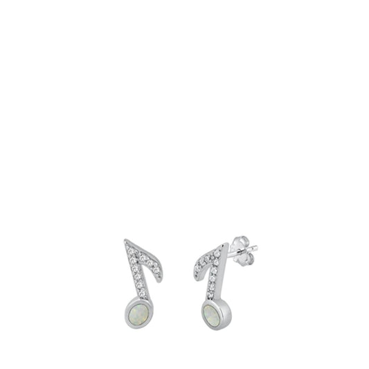 Sterling Silver Beautiful White Synthetic Opal Clear CZ Music Note Earrings 925
