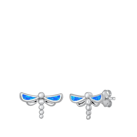Sterling Silver Blue Opal Dragonfly Stud High Polished Earrings 925 New