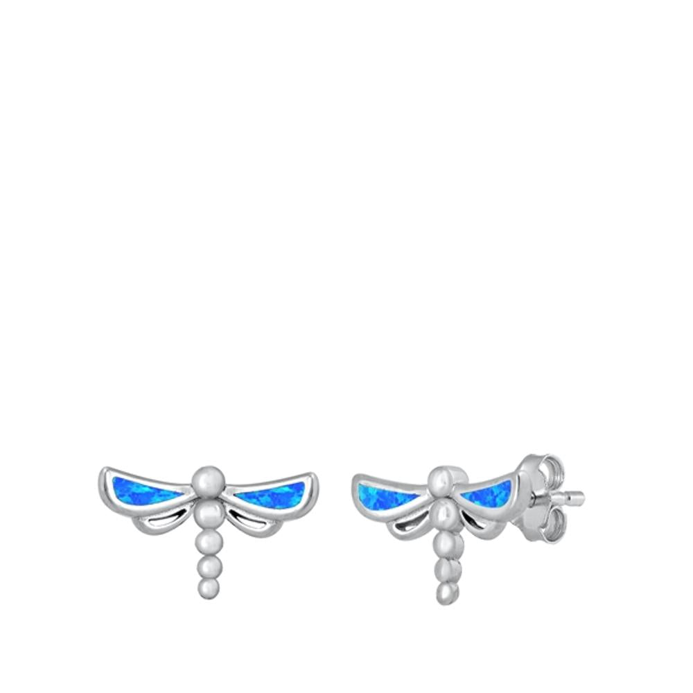 Sterling Silver Blue Opal Dragonfly Stud High Polished Earrings 925 New