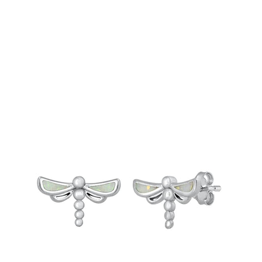 Sterling Silver White Opal Dragonfly Stud High Polished Earrings 925 New