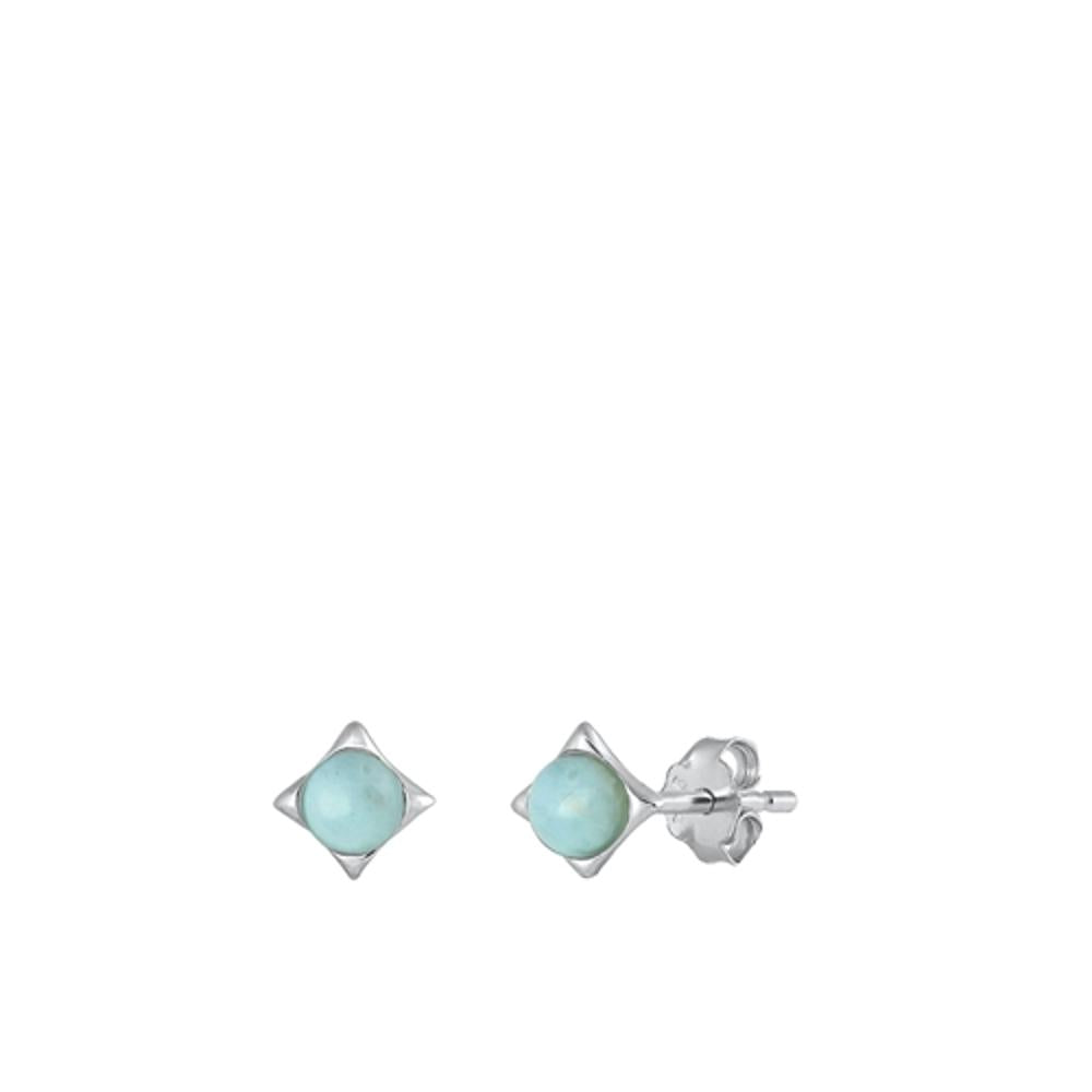 Sterling Silver Cute Larimar Stud High Polished Earrings 925 New