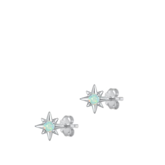 Sterling Silver Polished White Synthetic Opal North Star Fashion Earrings 925