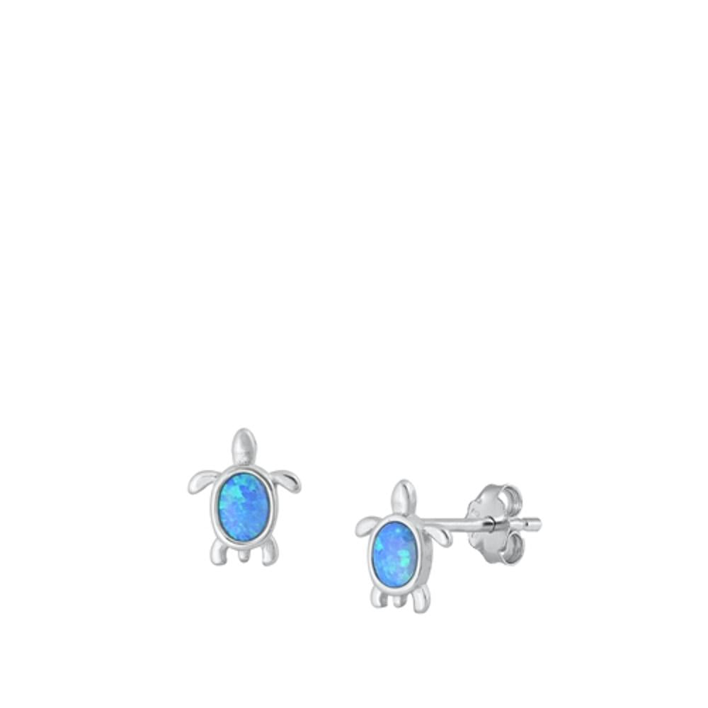 Sterling Silver Wholesale Blue Synthetic Opal Sea Turtle Beach Earrings 925 New