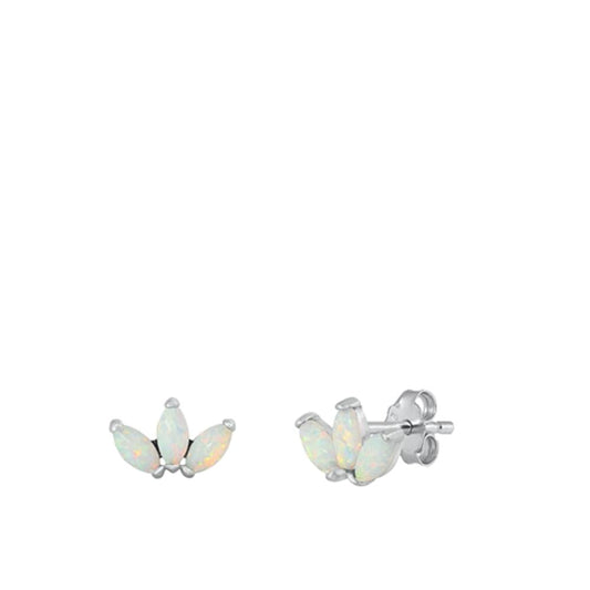 Sterling Silver Cute White Synthetic Opal Chic Fashion Stud Earrings 925 New