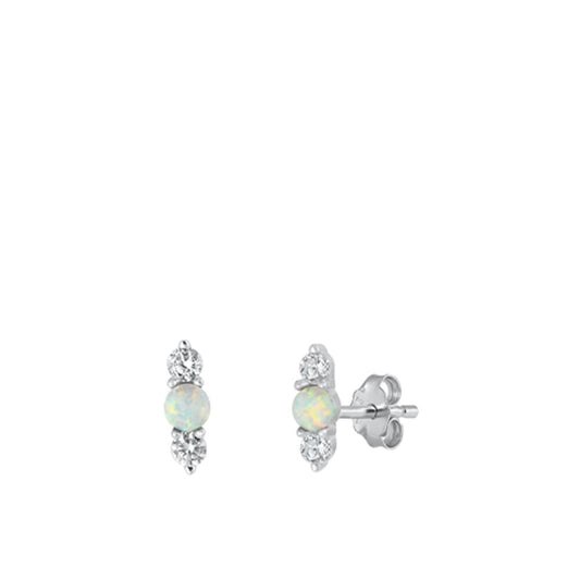Sterling Silver Classic Clear CZ White Synthetic Opal High Polished Earrings