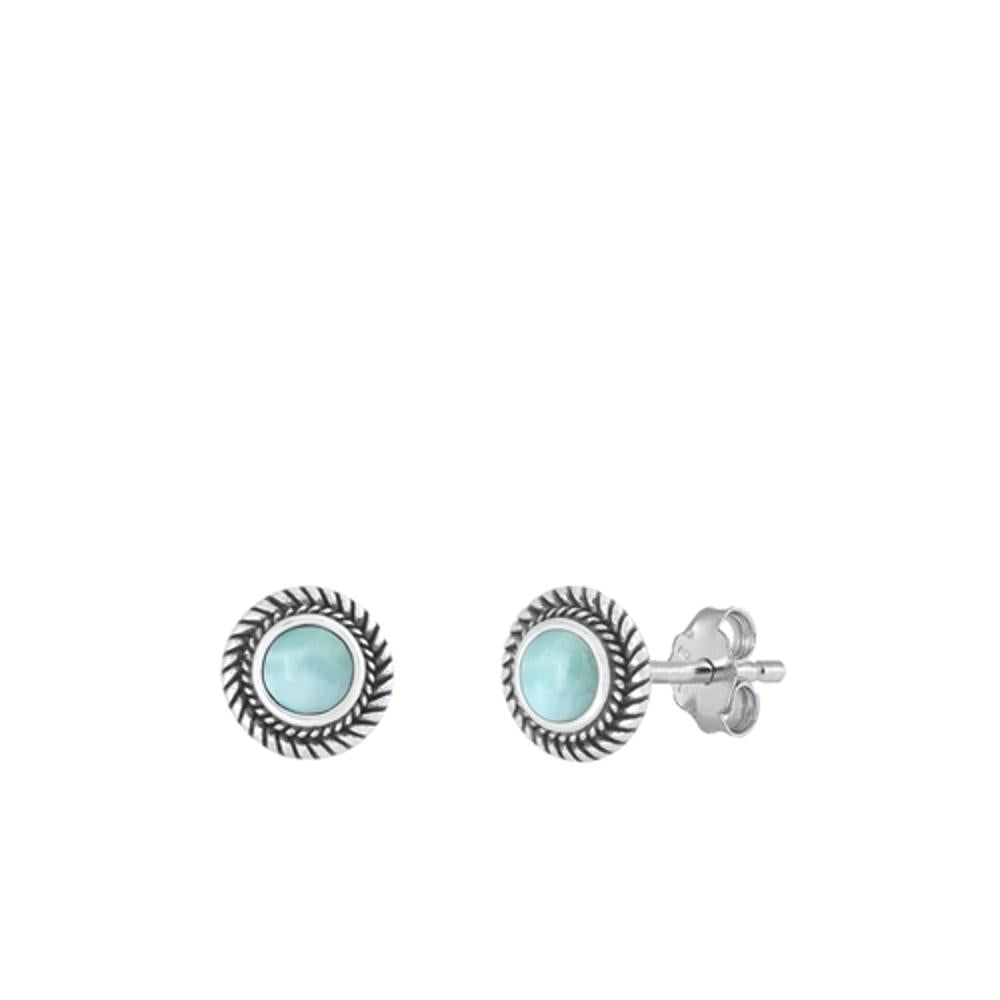 Sterling Silver Bali Fashion Larimar High Polished Stud Earrings .925 New