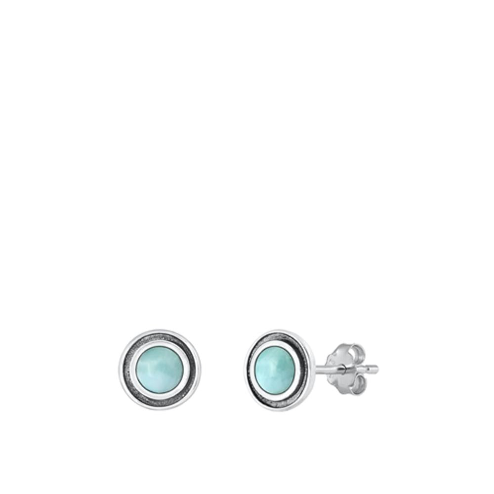 Sterling Silver Unique Fashion Larimar Stud Earrings 925 New High Polished