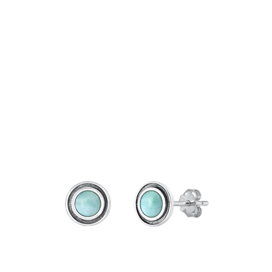 Sterling Silver Unique Fashion Larimar Stud Earrings 925 New High Polished