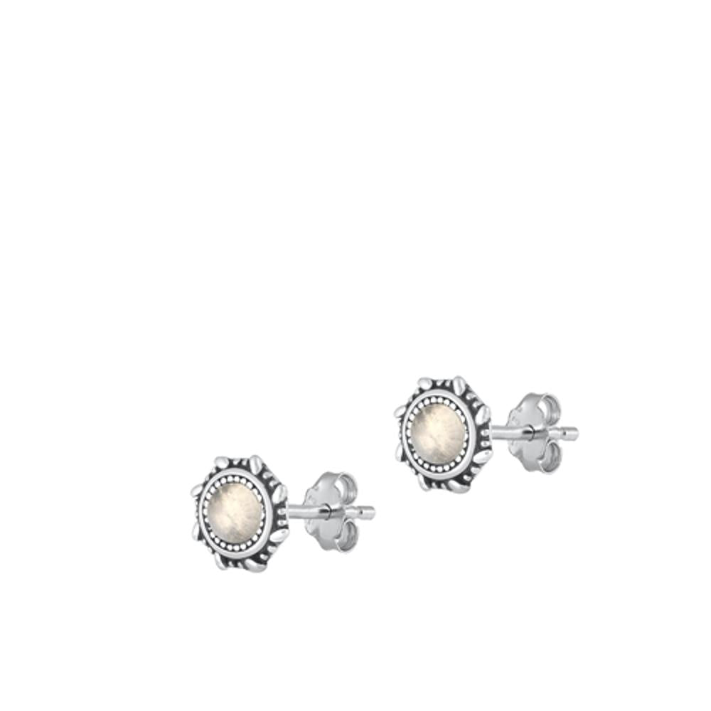 Sterling Silver Cute Moonstone Bali Stud Oxidized Fashion Earrings .925 New