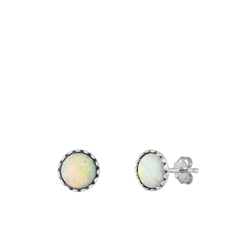 Sterling Silver Unique White Synthetic Opal High Polished Stud Earrings 925 New
