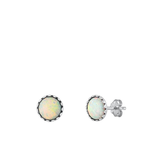 Sterling Silver Unique White Synthetic Opal High Polished Stud Earrings 925 New