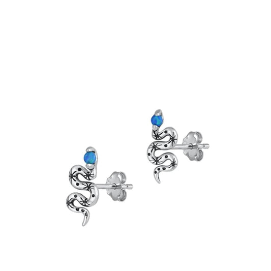 Sterling Silver Polished Blue Synthetic Opal Snake Stud Fashion Earrings 925 New