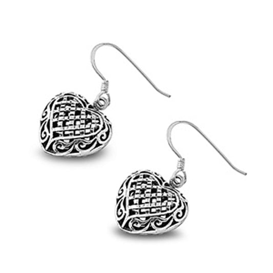 Sterling Silver Love Heart Cage Cutout Filigree Swirl Puffy Promise Earrings 925
