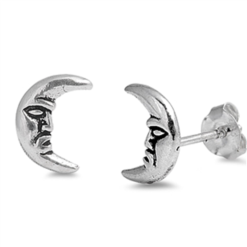 Sterling Silver Crescent Man in the Moon Face Celestial Space Earrings 925 New