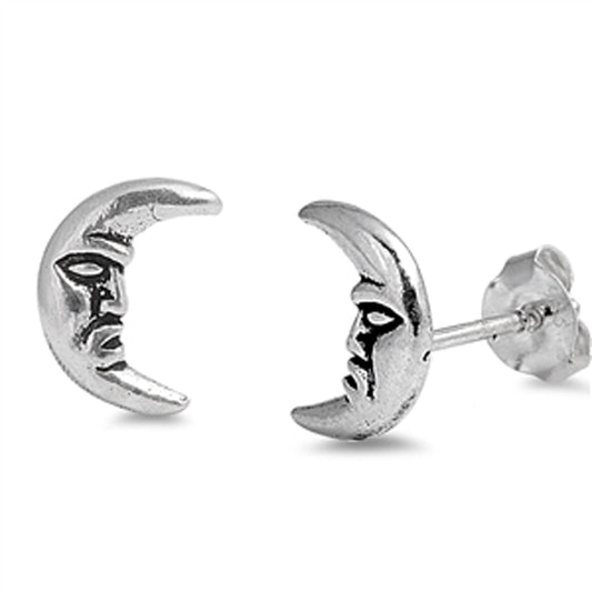 Sterling Silver Crescent Man in the Moon Face Celestial Space Earrings 925 New