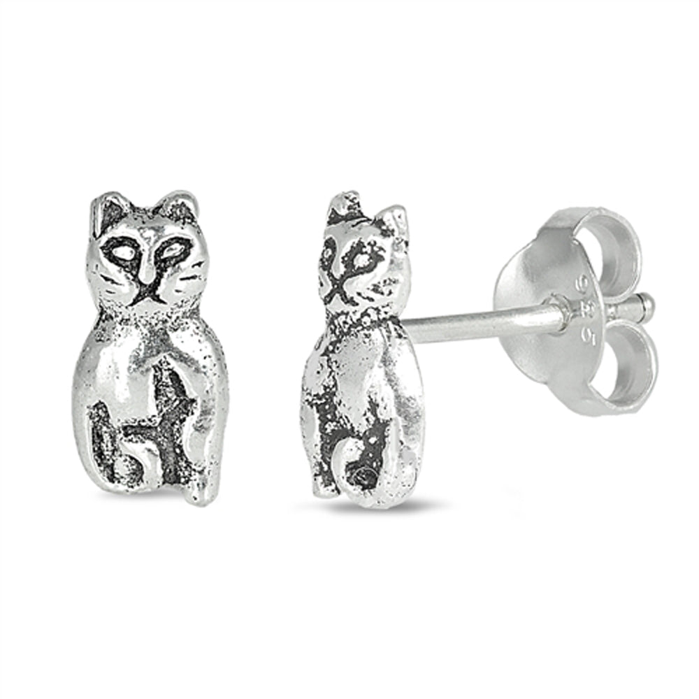 Sterling Silver Cute Cat Animal Pet Kitten Pussycat Earrings 925 New